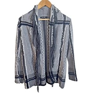 Nic‎ + Zoe Womens Cardigan Sweater Sz M Gray Aztec Open Front Fringe Trim